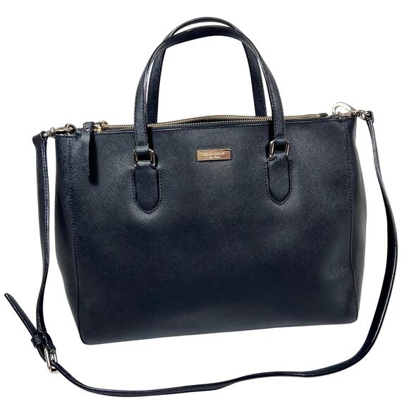 Kate Spade Large Top Handle Bag Black Leather Textured Lined Zip Button Closure - Picture 4 of 15